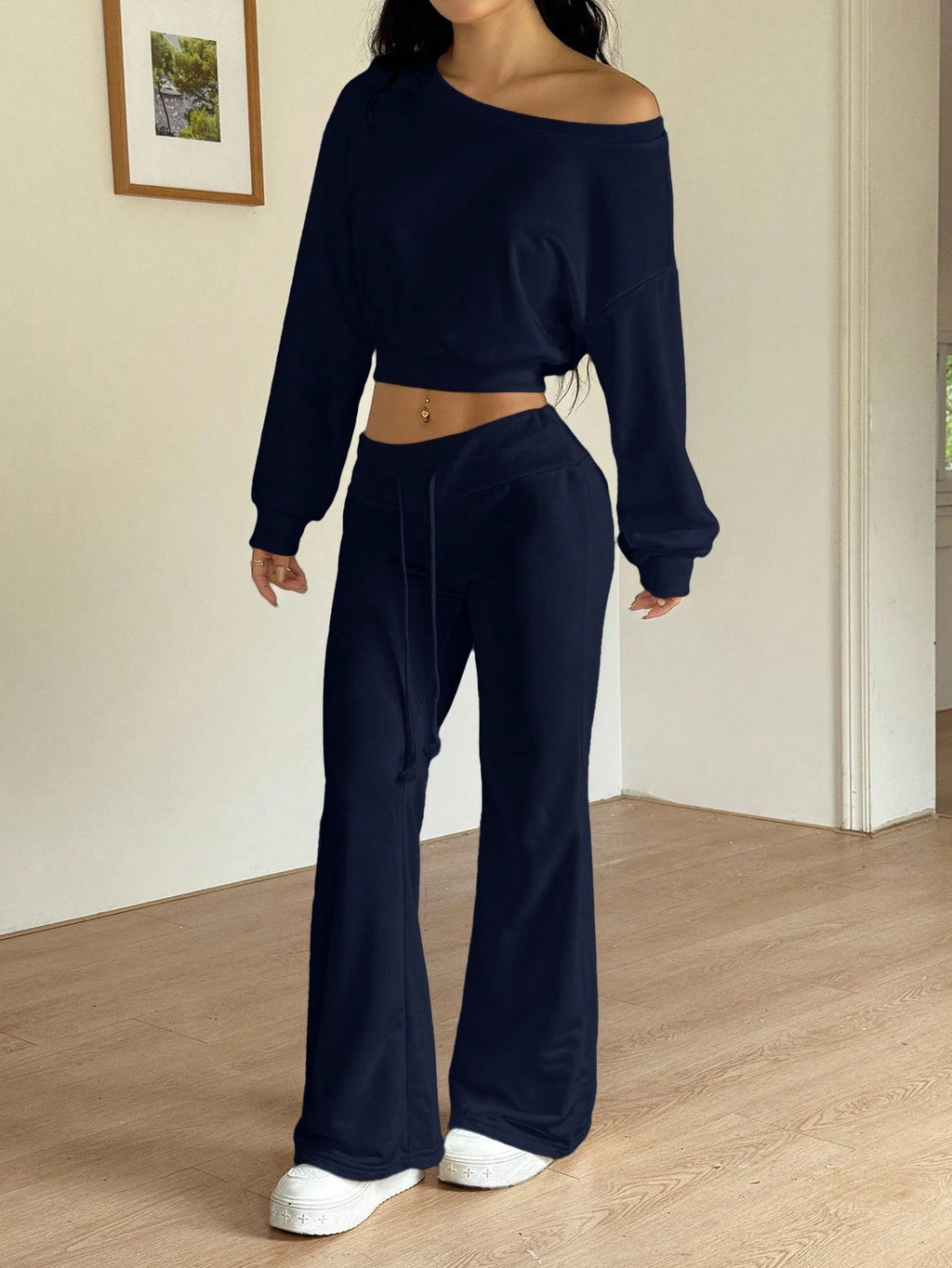 Women's Off-Shoulder Top and Flared Pants Set