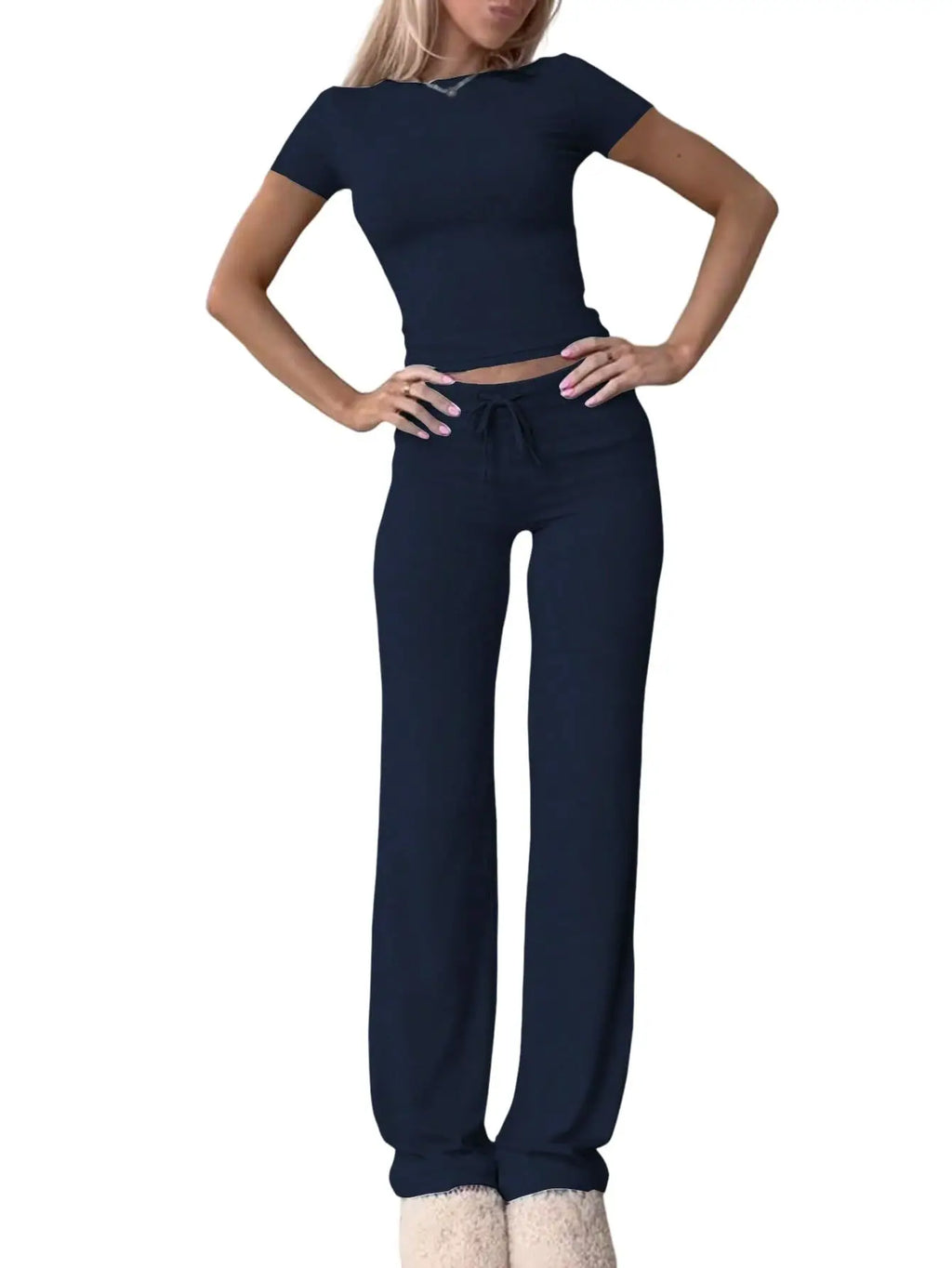 Solid Short-Sleeve Top & Pants Set