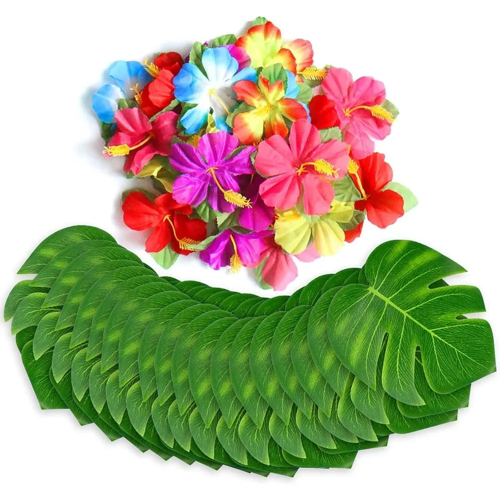 Tropical Palm Leaves & Hibiscus Flowers, 20 Pieces