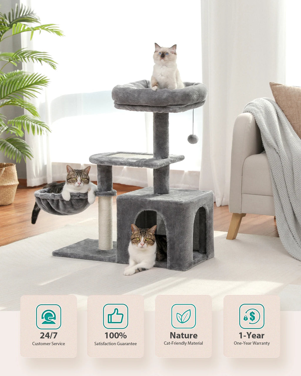 Compact Cat Tree with Removable Perch & Hammock