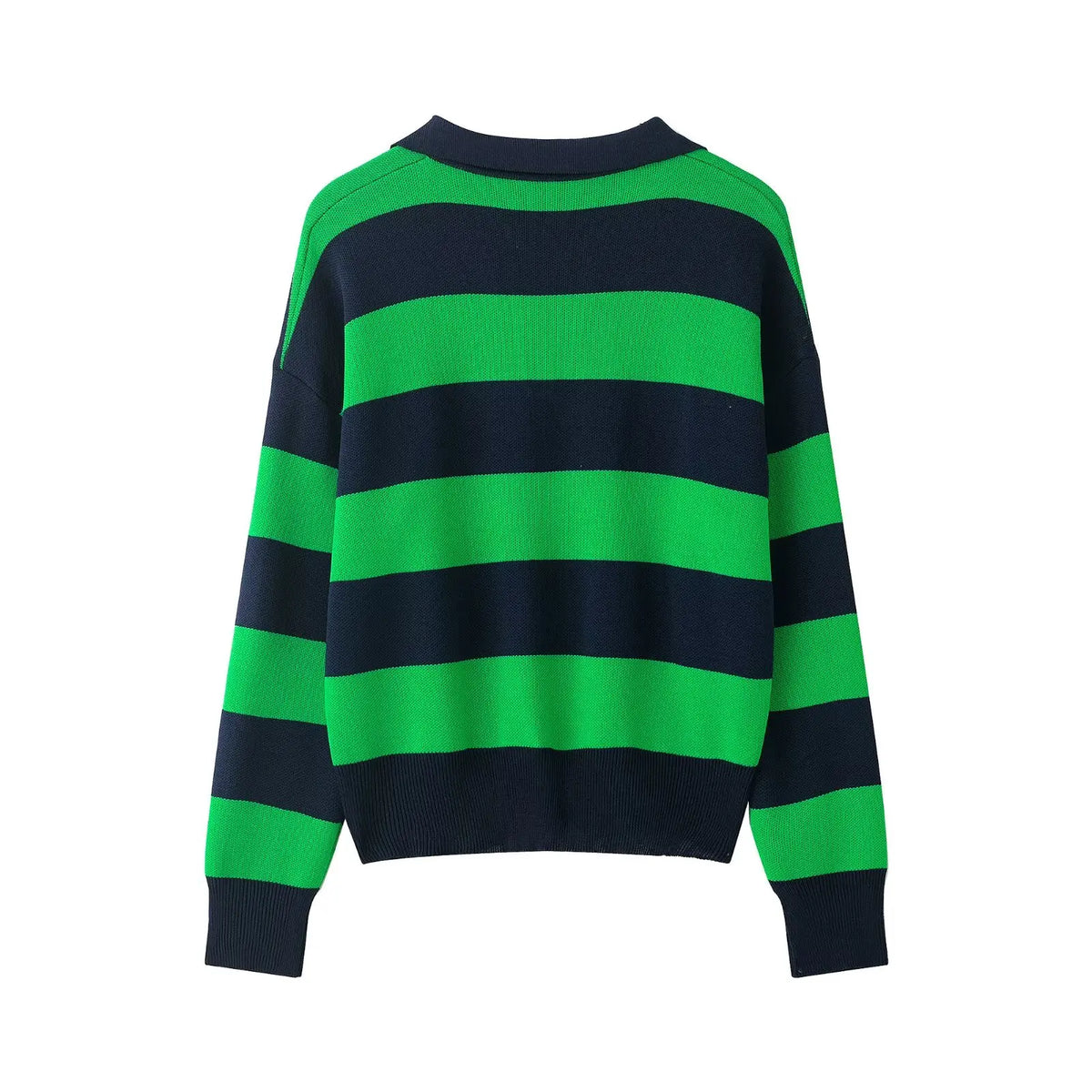 Striped Polo-Collar Long-Sleeve Sweater