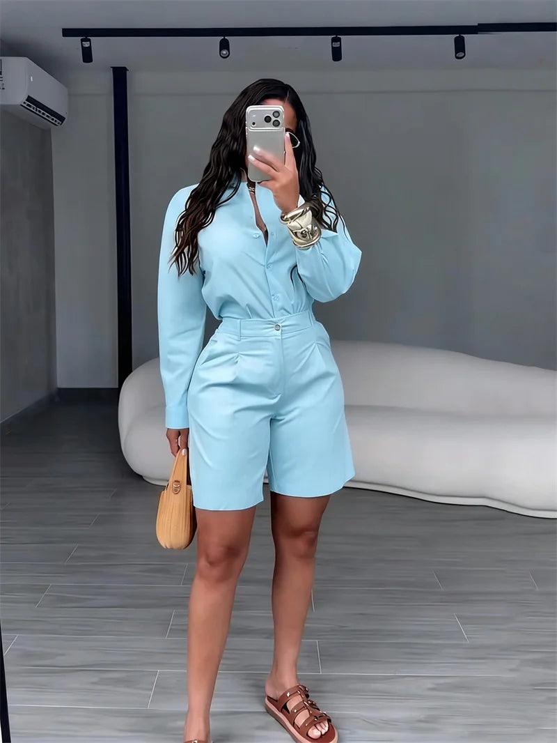 Women's Long-Sleeve Shirt and Shorts Set