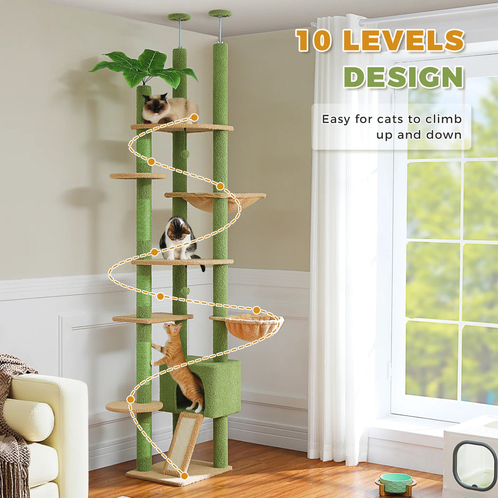 Cactus Cat Tree Floor to Ceiling Cat Tower with Sisal Scratching Post,Comfortable Hammock for Multi-Cat Homes,Cat Accessories Whispering Desires Shoppe