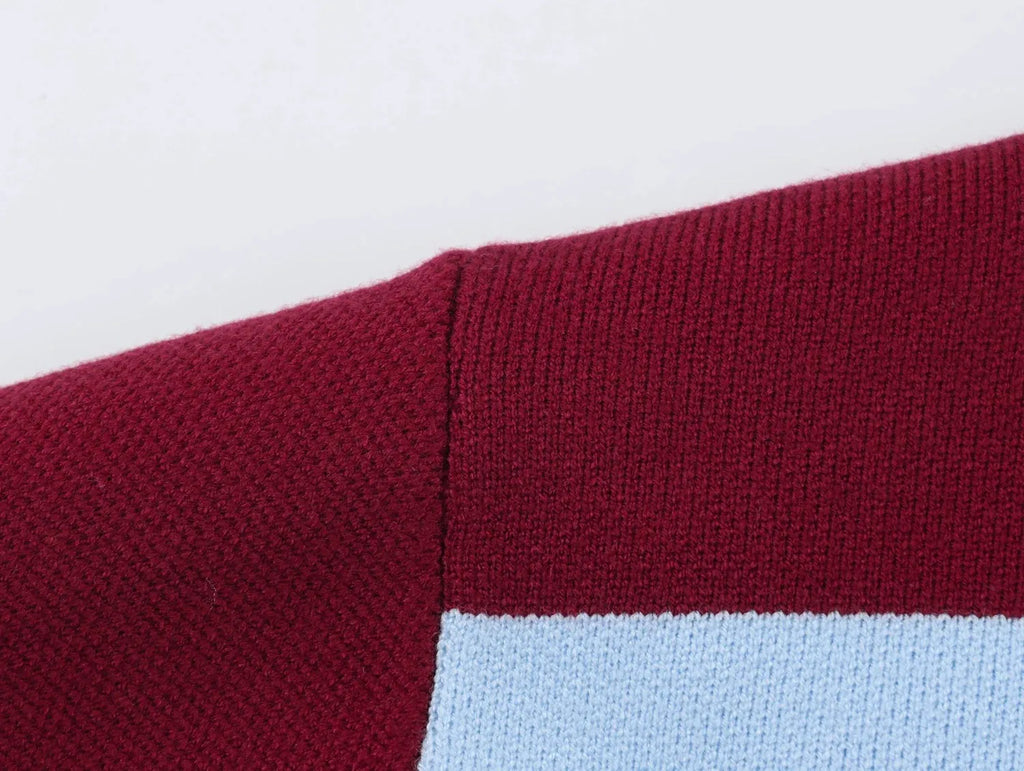 Striped Polo-Collar Long-Sleeve Sweater