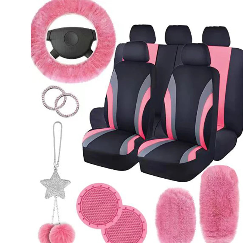 Striped Polyester Car Interior Cover Set – 17 Pieces