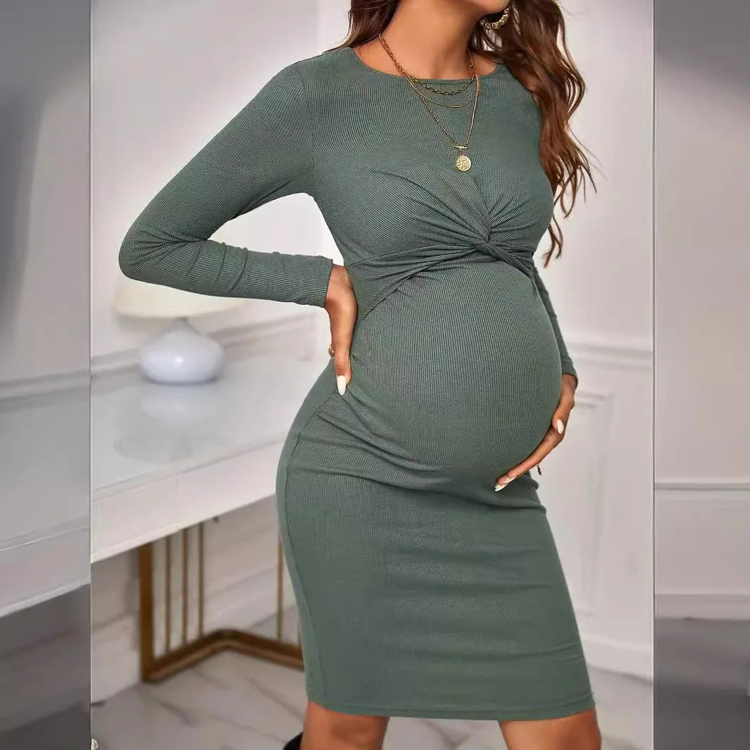 Long-Sleeve Fitted Maternity Dress