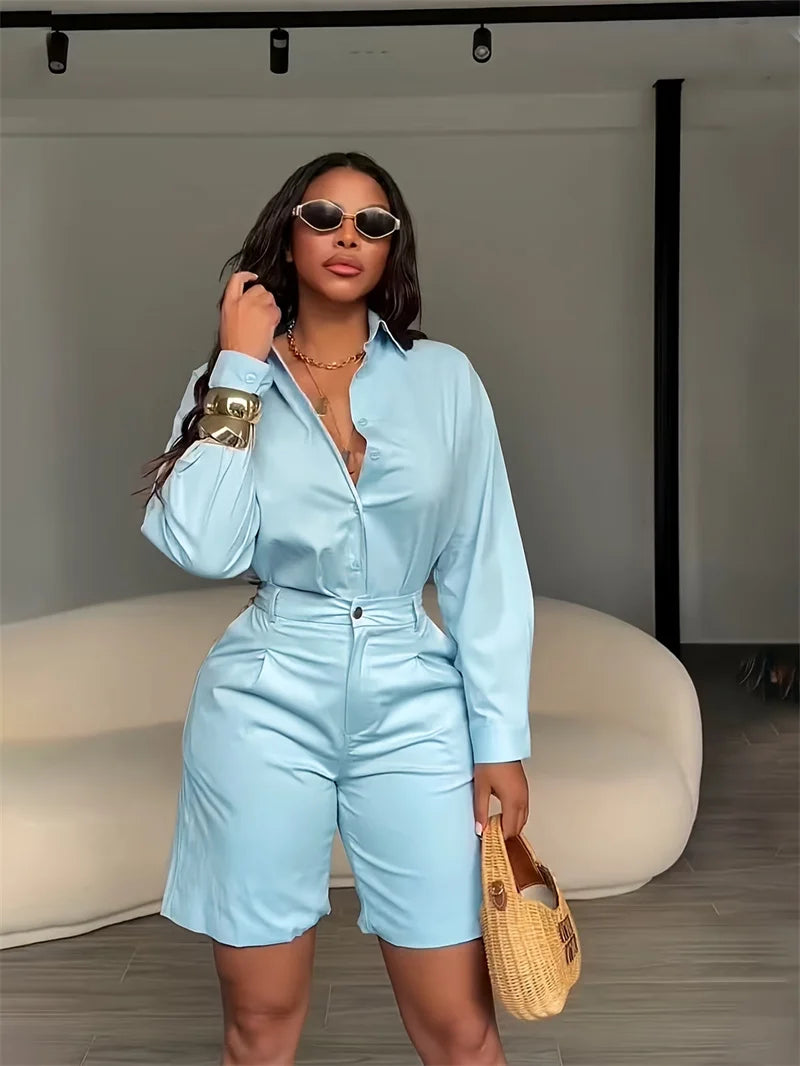 Women's Long-Sleeve Shirt and Shorts Set