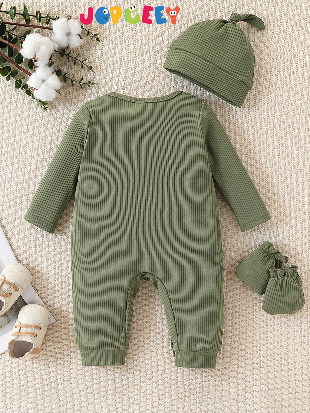 Baby Letter-Print Romper with Hat and Sock Covers
