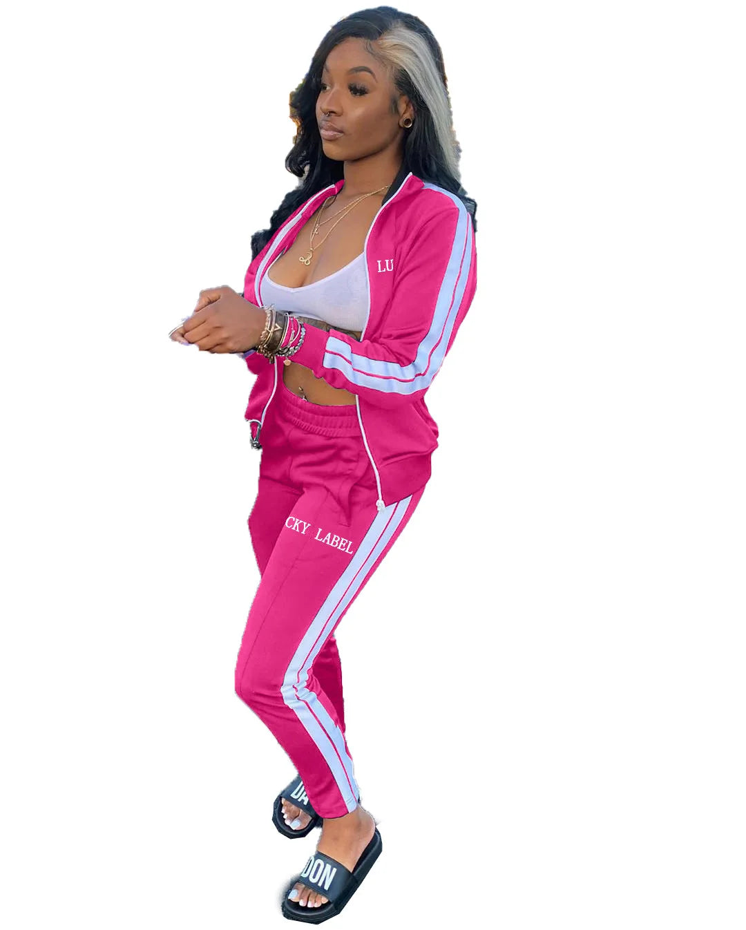 Women's Embroidered Zip-Up Top and Pants Set