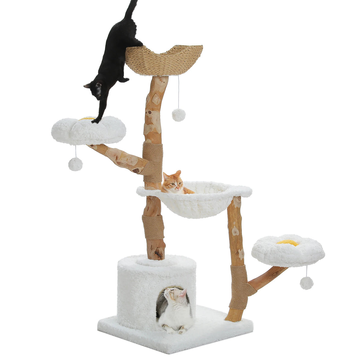 Flower Cat Tree with Wicker Basket Bed