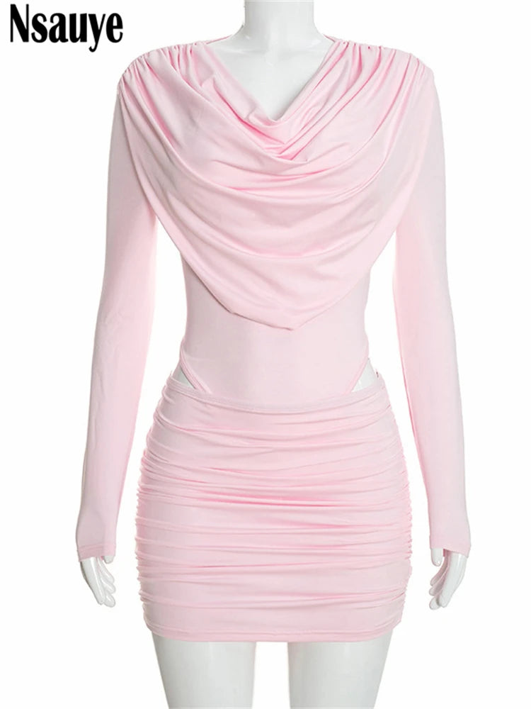 Nsauye Long-Sleeve Bodysuit & Mini Skirt Set