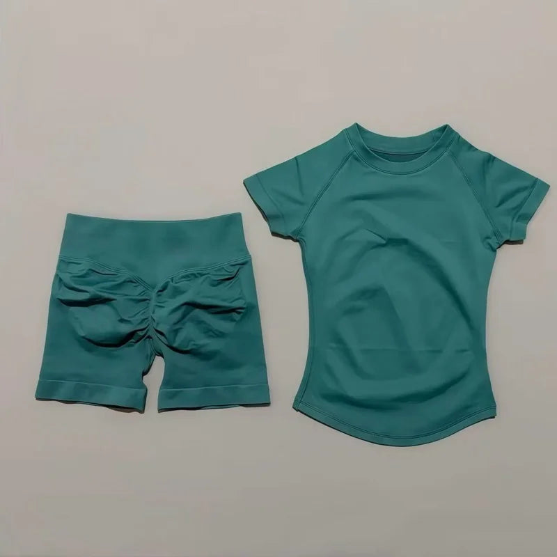 Women's Ribbed Short-Sleeve Top and Shorts Set