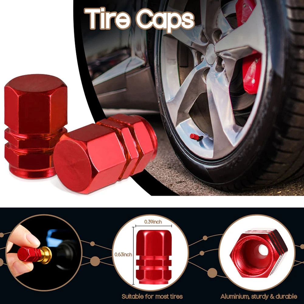 Aluminum Tire Valve Caps with Rubber Seals – Set of 4
