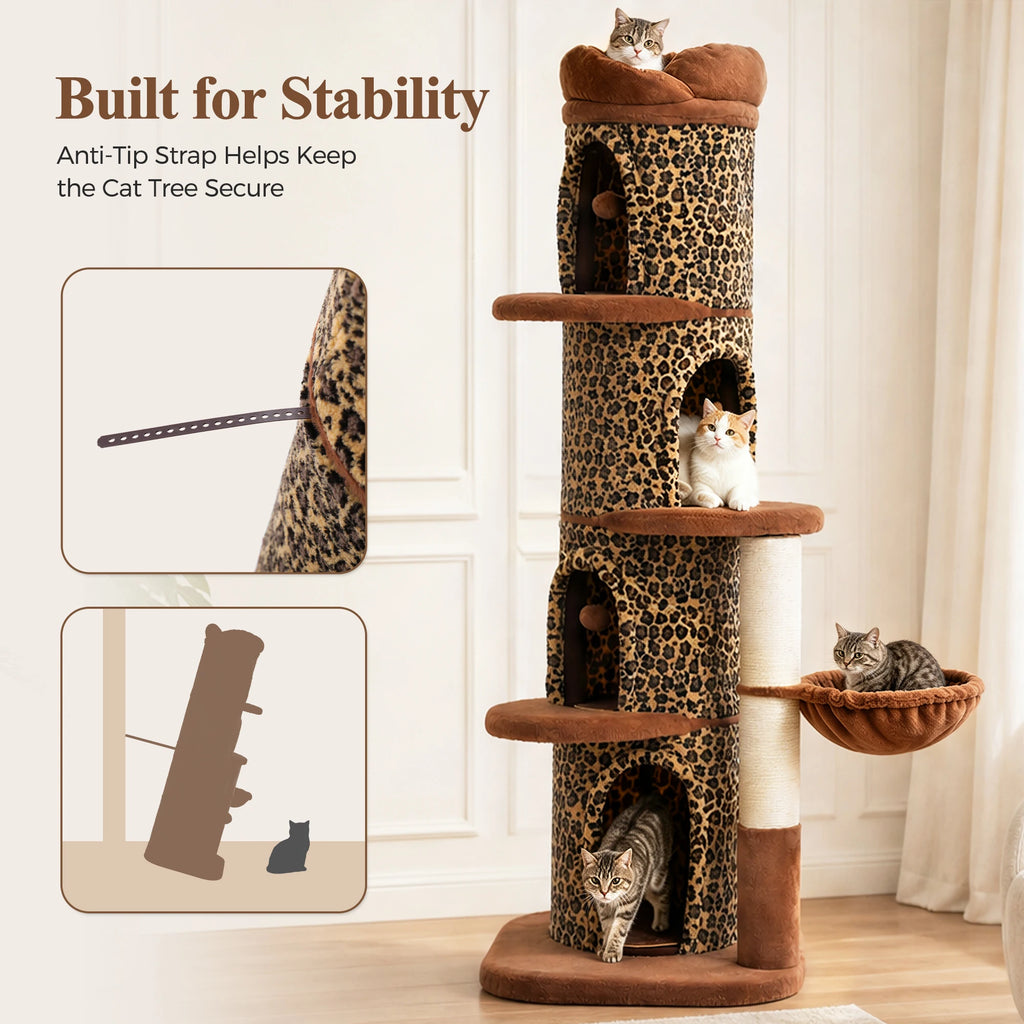 Large Cat Tree with Multiple Condos & Flower Bed