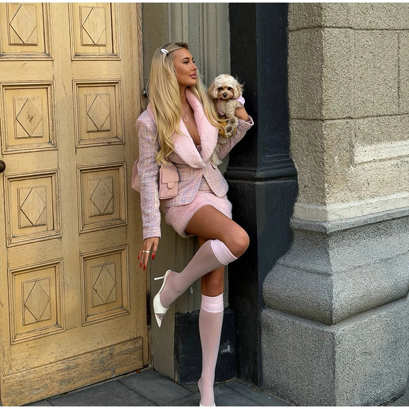 Women's Faux-Fur-Trim Blazer and Mini Skirt Set