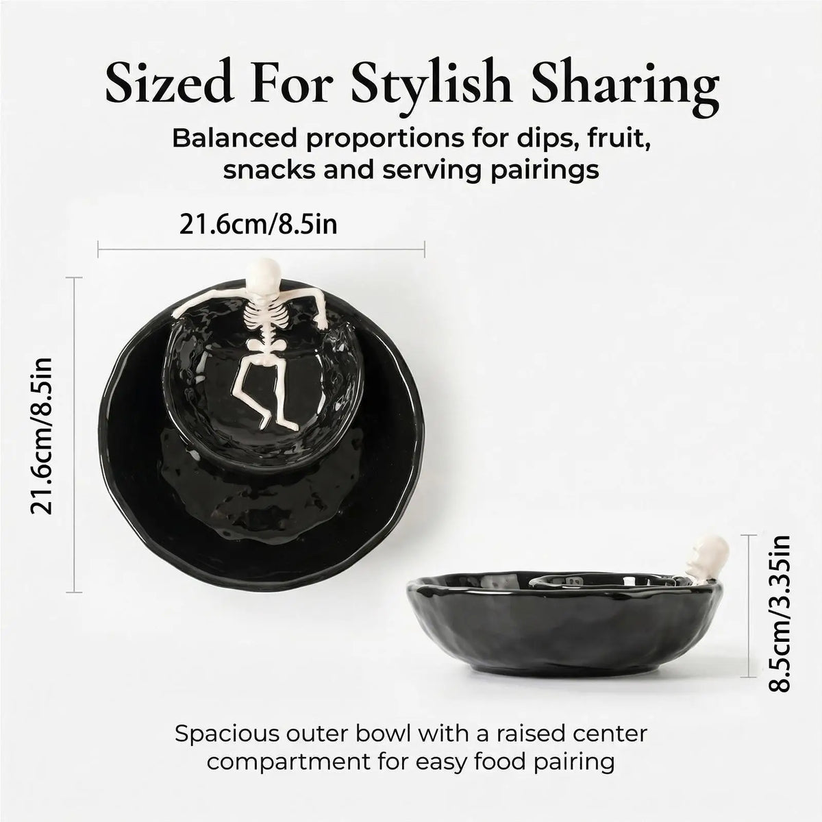 Skull-Shaped Ceramic Chip and Dip Bowl — 8.5 Inch