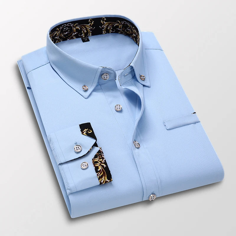 Men's Long-Sleeve Smart Casual Button-Up Shirt