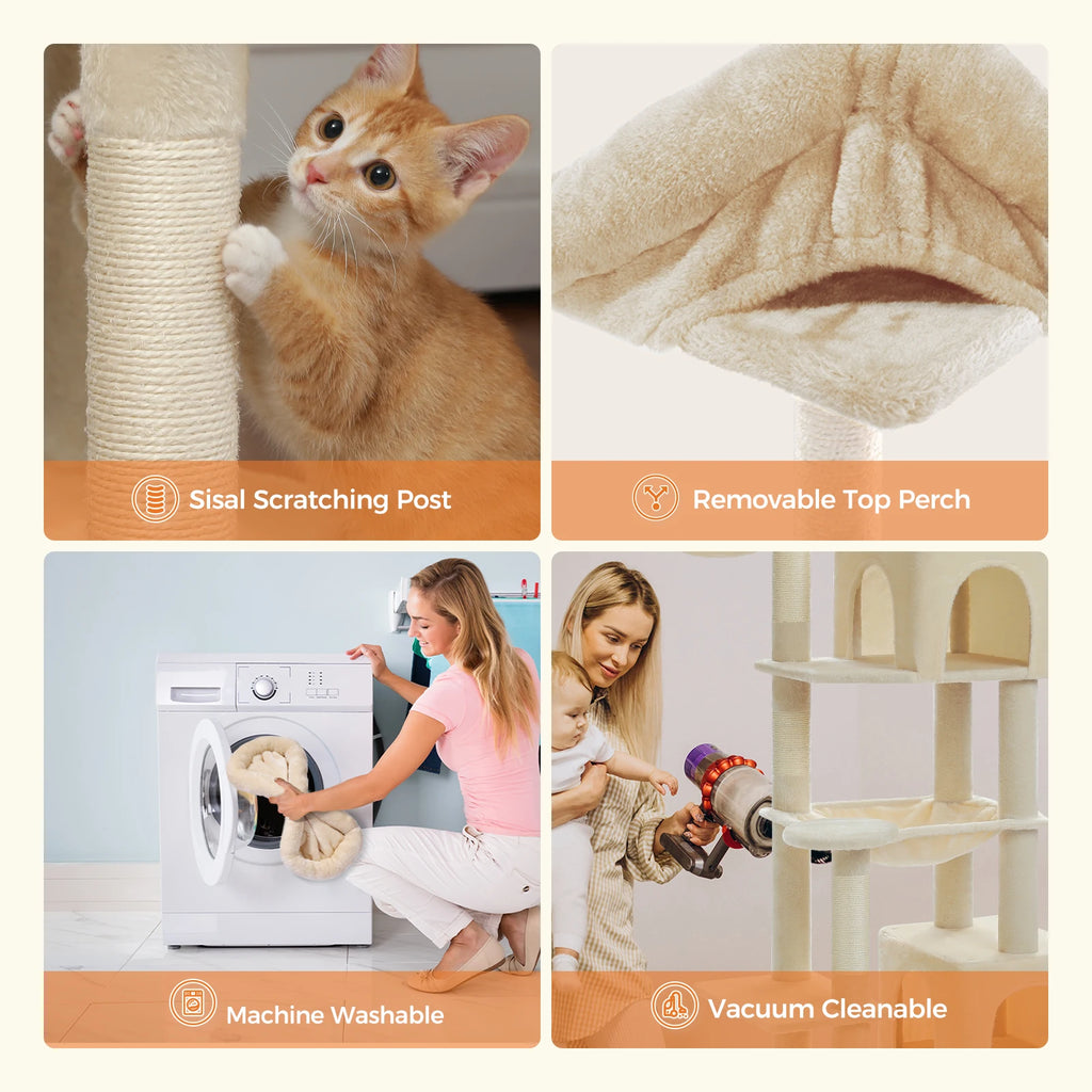 Tall Cat Tree for Indoor Cats Big Cat Tower with Super Large Hammock Cat Climbing Tree with Scratching Posts Condo House Black Whispering Desires Shoppe