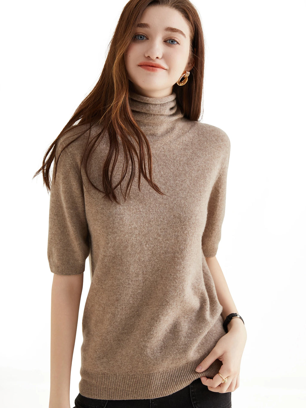 Women's Knit Tops Short Sleeve Fashion Women Sweaters New 100% Merino Wool Knitwears Vintage Sweater Turtleneck Pullover Clothes Dsers