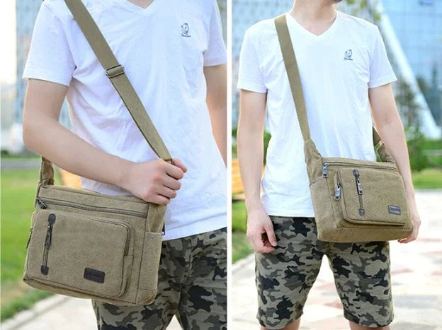Unisex Canvas Multi-Pocket Crossbody Satchel