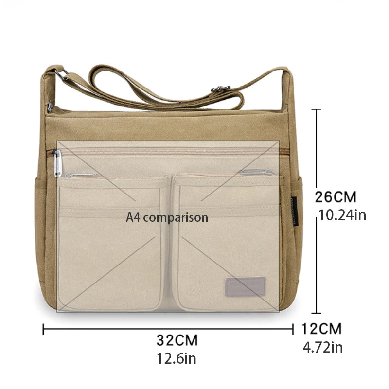 Canvas Crossbody Bag with Zipper Pockets