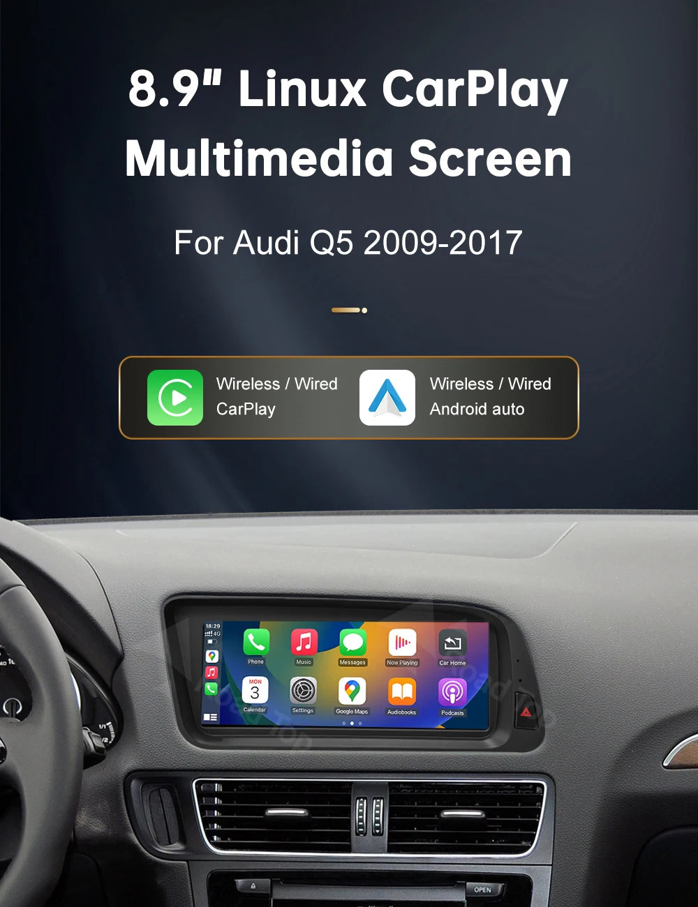 Road Top CarPlay Display for Audi Q5 2009–2017