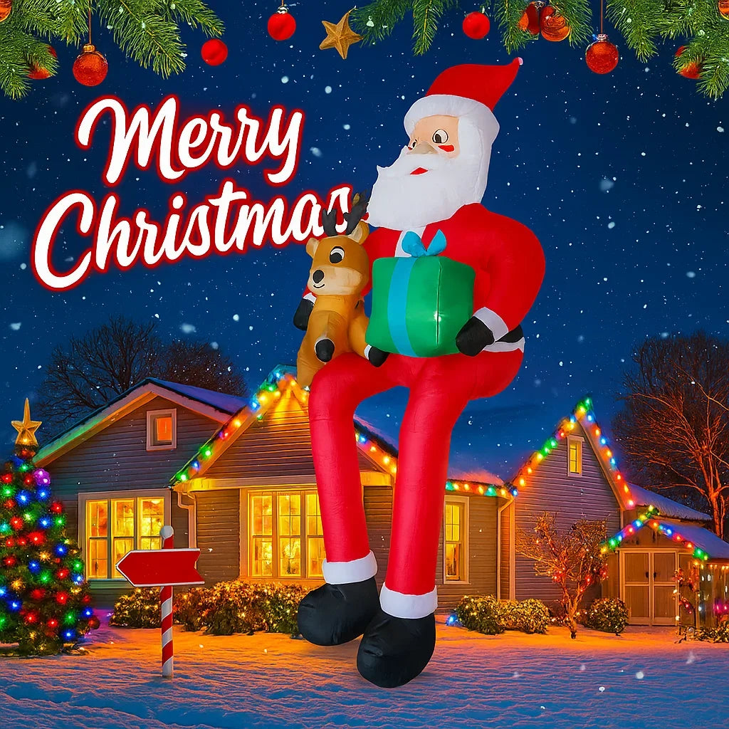 9.5 ft Inflatable Santa & Reindeer Christmas Yard Decoration