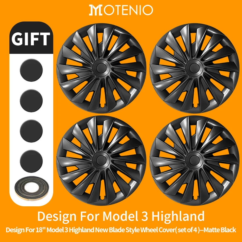 MOTENIO 18-Inch Wheel Covers for Model 3 Highland – Set of 4
