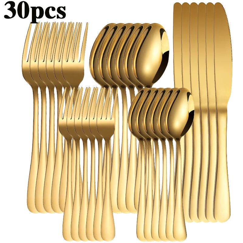 Gold-Finish Stainless Steel Flatware — 6 or 30 Pieces