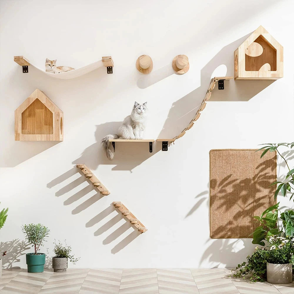 Wall-Mounted Four-Step Cat Climbing Shelf