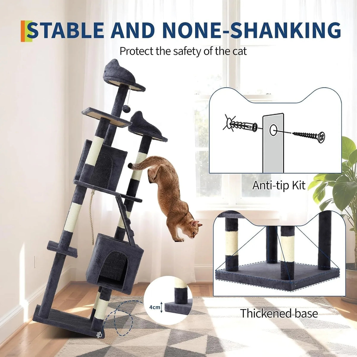 72" Cat Tree with Hammock, Perches & Scratching Posts