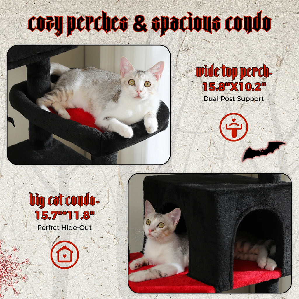 Tall Cat Tree for Indoor Cats Big Cat Tower with Super Large Hammock Cat Climbing Tree with Scratching Posts Condo House Black Whispering Desires Shoppe