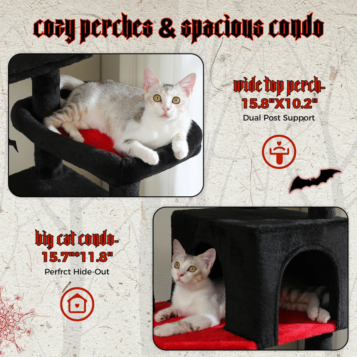 Tall Cat Tree for Indoor Cats Big Cat Tower with Super Large Hammock Cat Climbing Tree with Scratching Posts Condo House Black Whispering Desires Shoppe