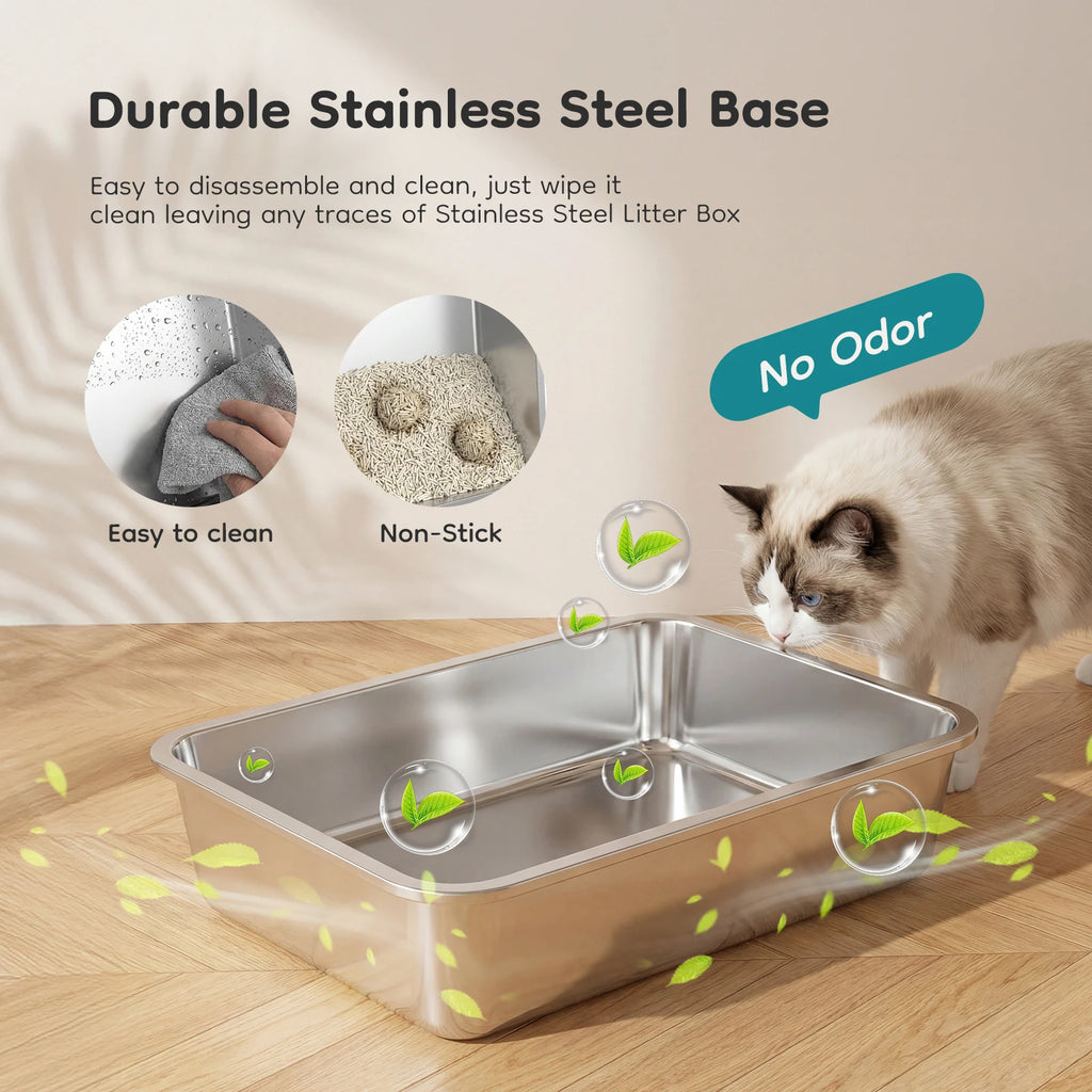 JHK 24IN Stainless Steel Cat Litter Box with Fully Enclosed 30L Large Cat Litter Box for Big Cats Cat Box Scoop and Mat Included Whispering Desires Shoppe