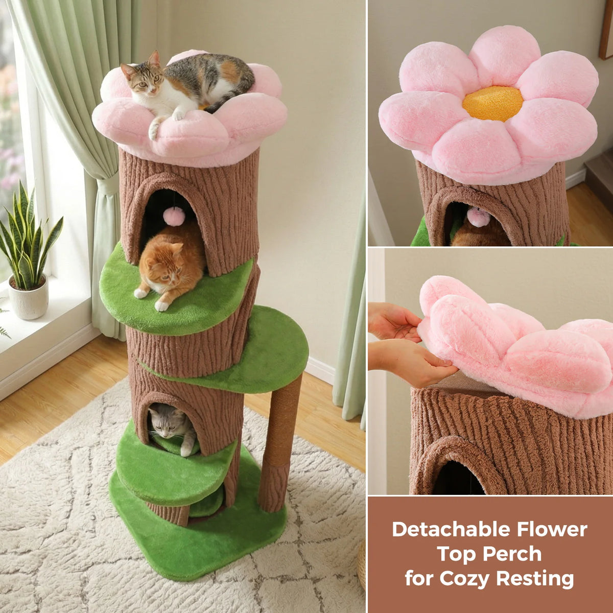Large Cat Tree with Multiple Condos & Flower Bed