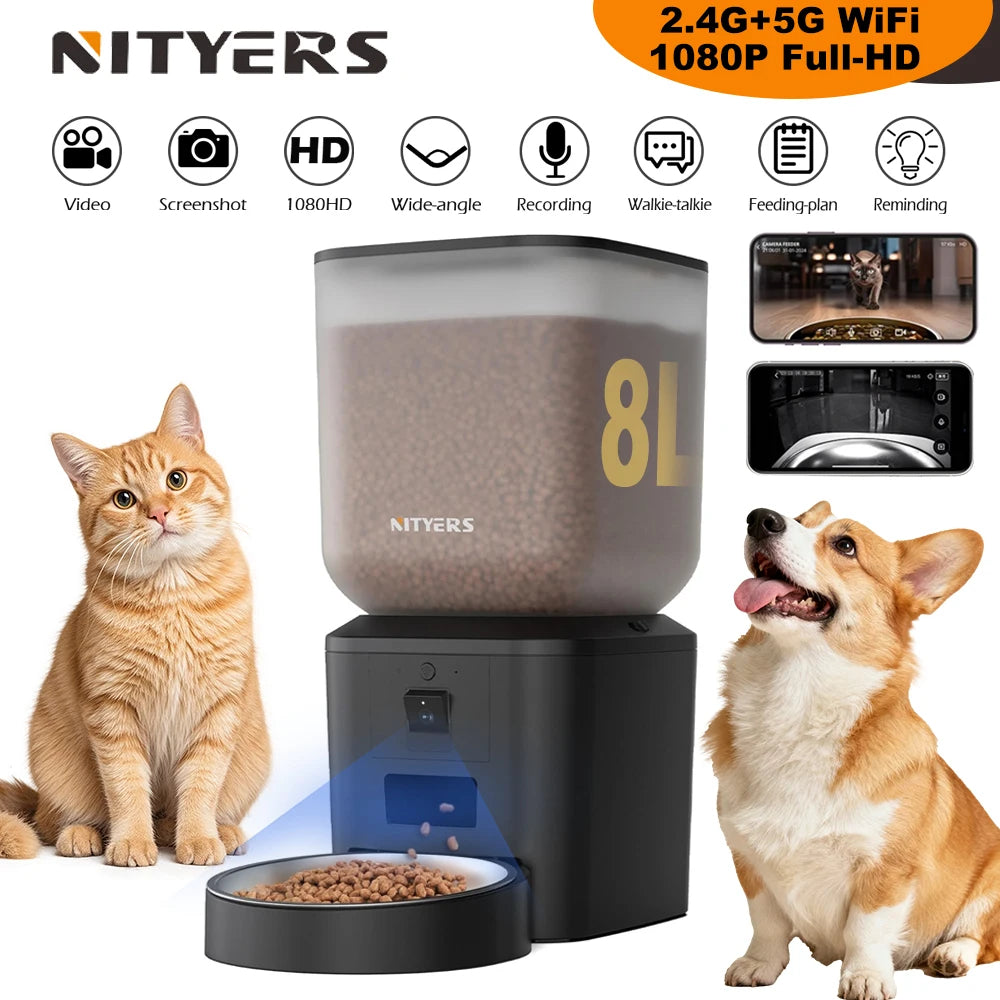 NITYERS 8L Camera Pet Feeder with WiFi