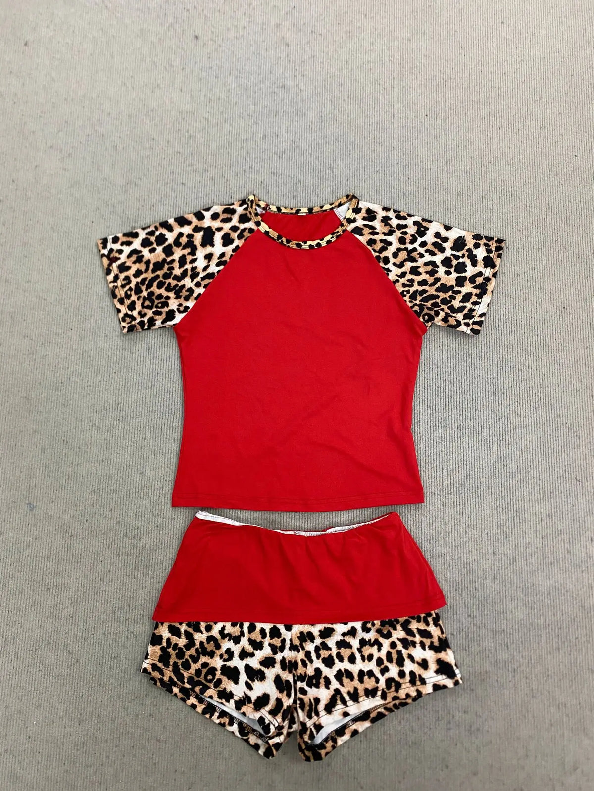 Women's Leopard-Patchwork Tee and Shorts Set