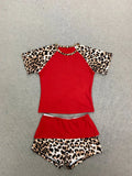 Women's Leopard-Patchwork Tee and Shorts Set