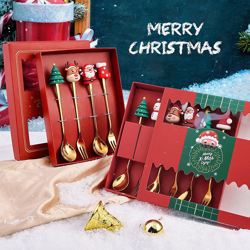 Christmas Stainless Steel Fork and Spoon Sets