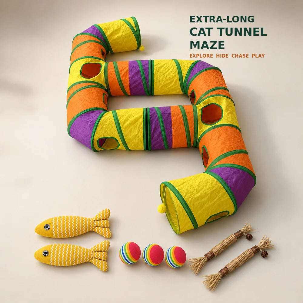 Zoe Double E-Shaped Cat Tunnel Maze with Toys