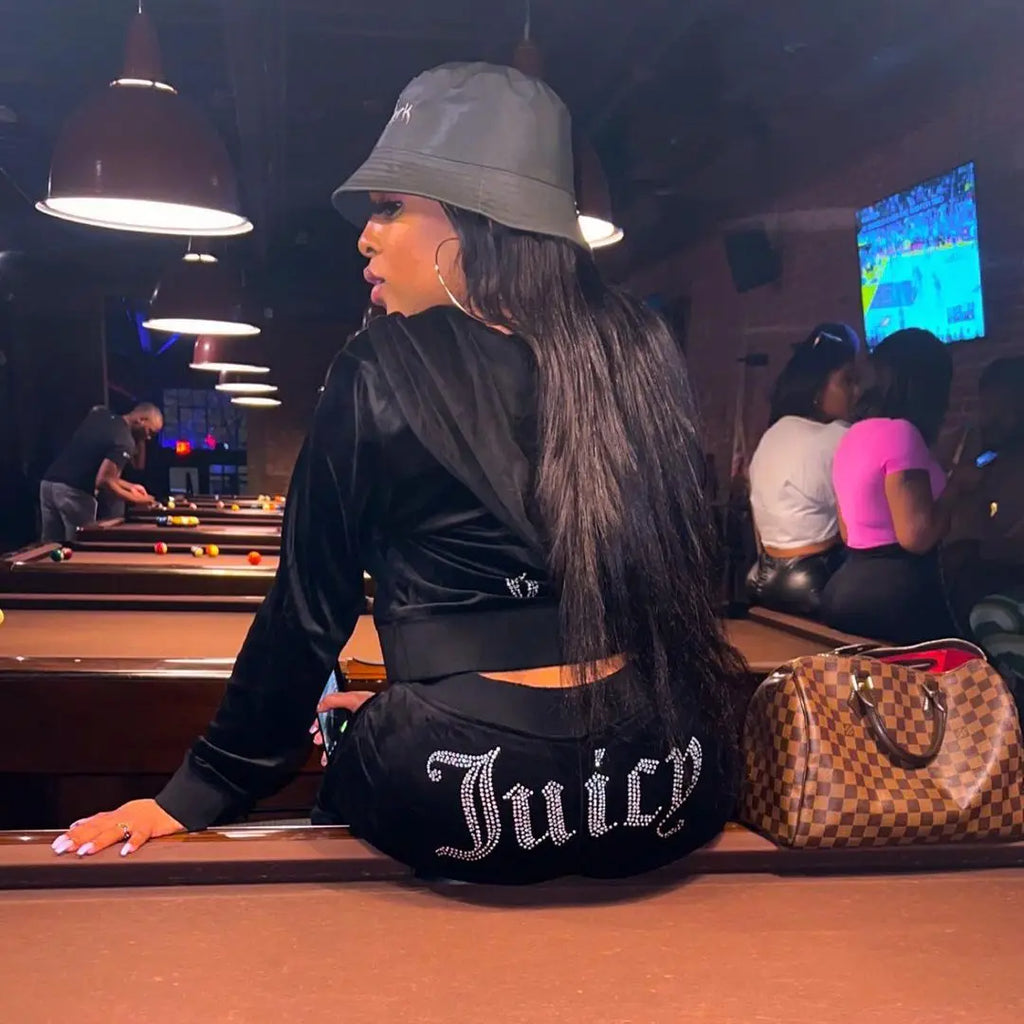 Women's Velvet-Look Embellished Hoodie and Pants Set