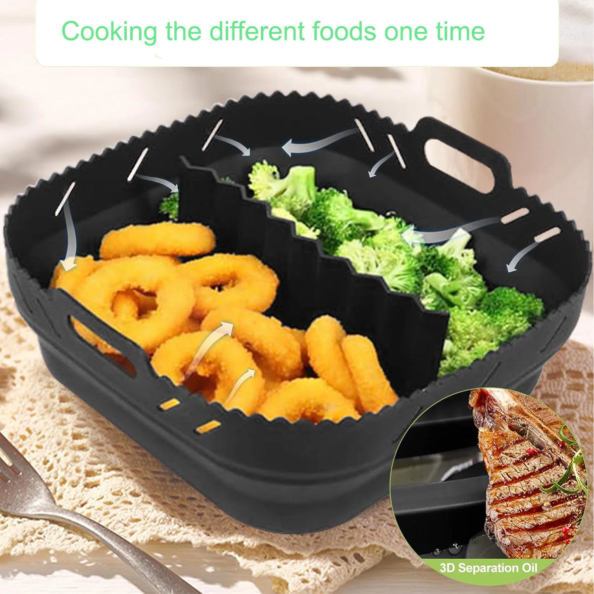 Square Silicone Air Fryer Liner with Divider