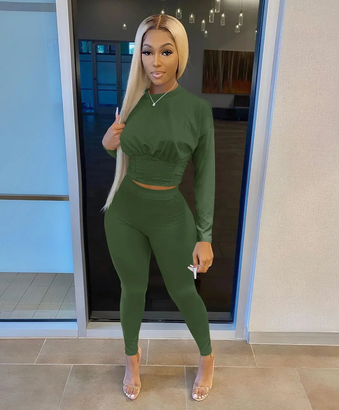 Women's Solid-Color Two-Piece Casual Outfit