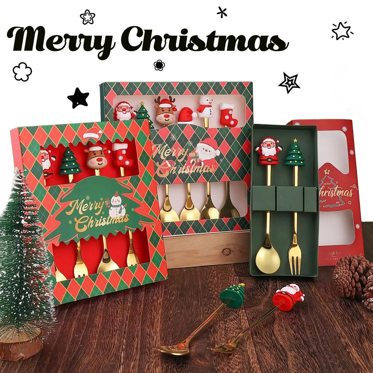 Christmas Dessert Fork & Spoon Sets