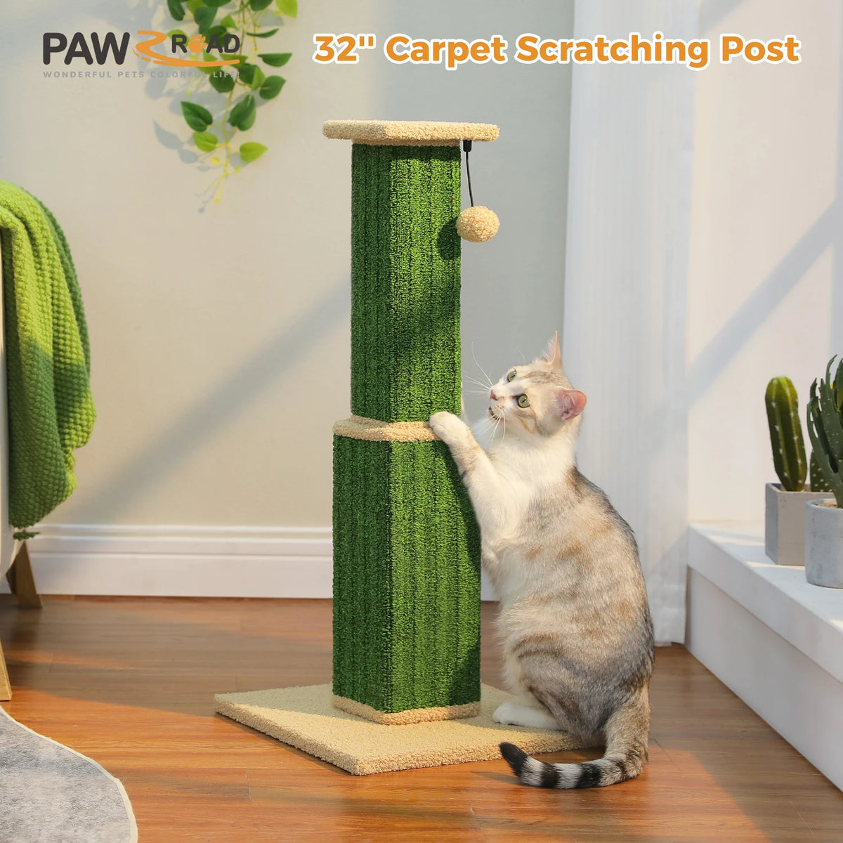 Tall Sisal Cat Scratching Post with Dangling Ball