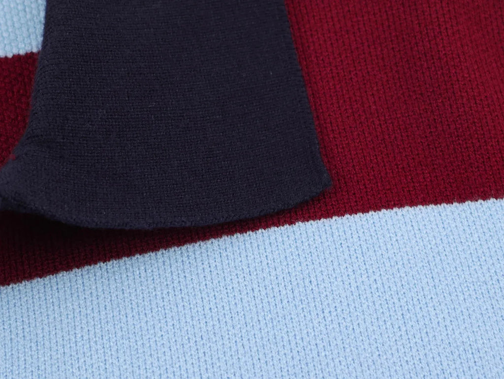 Striped Polo-Collar Long-Sleeve Sweater