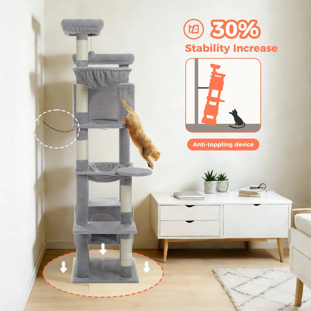 Tall Cat Tree for Indoor Cats Big Cat Tower with Super Large Hammock Cat Climbing Tree with Scratching Posts Condo House Black Whispering Desires Shoppe