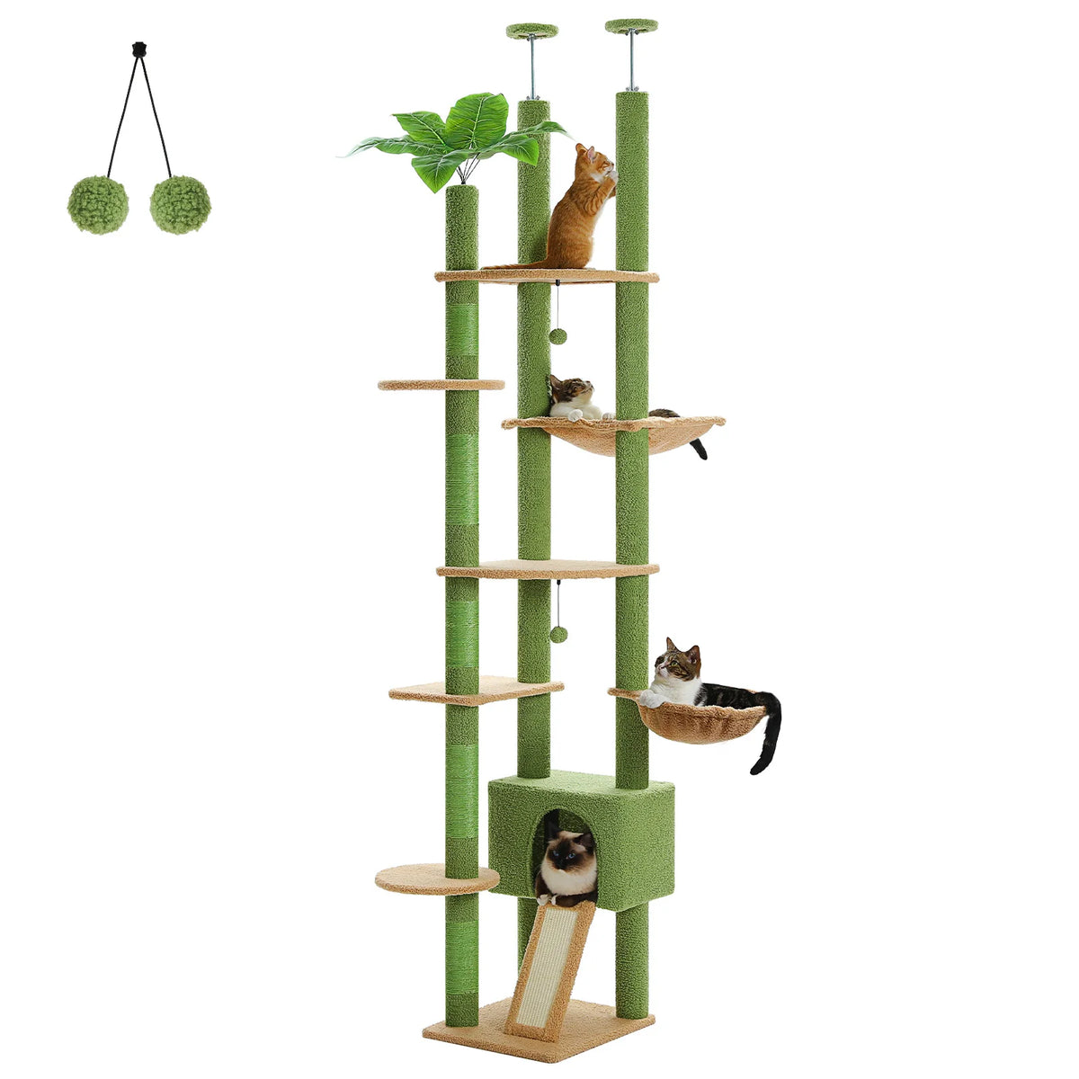 Cactus Cat Tree Floor to Ceiling Cat Tower with Sisal Scratching Post,Comfortable Hammock for Multi-Cat Homes,Cat Accessories Whispering Desires Shoppe