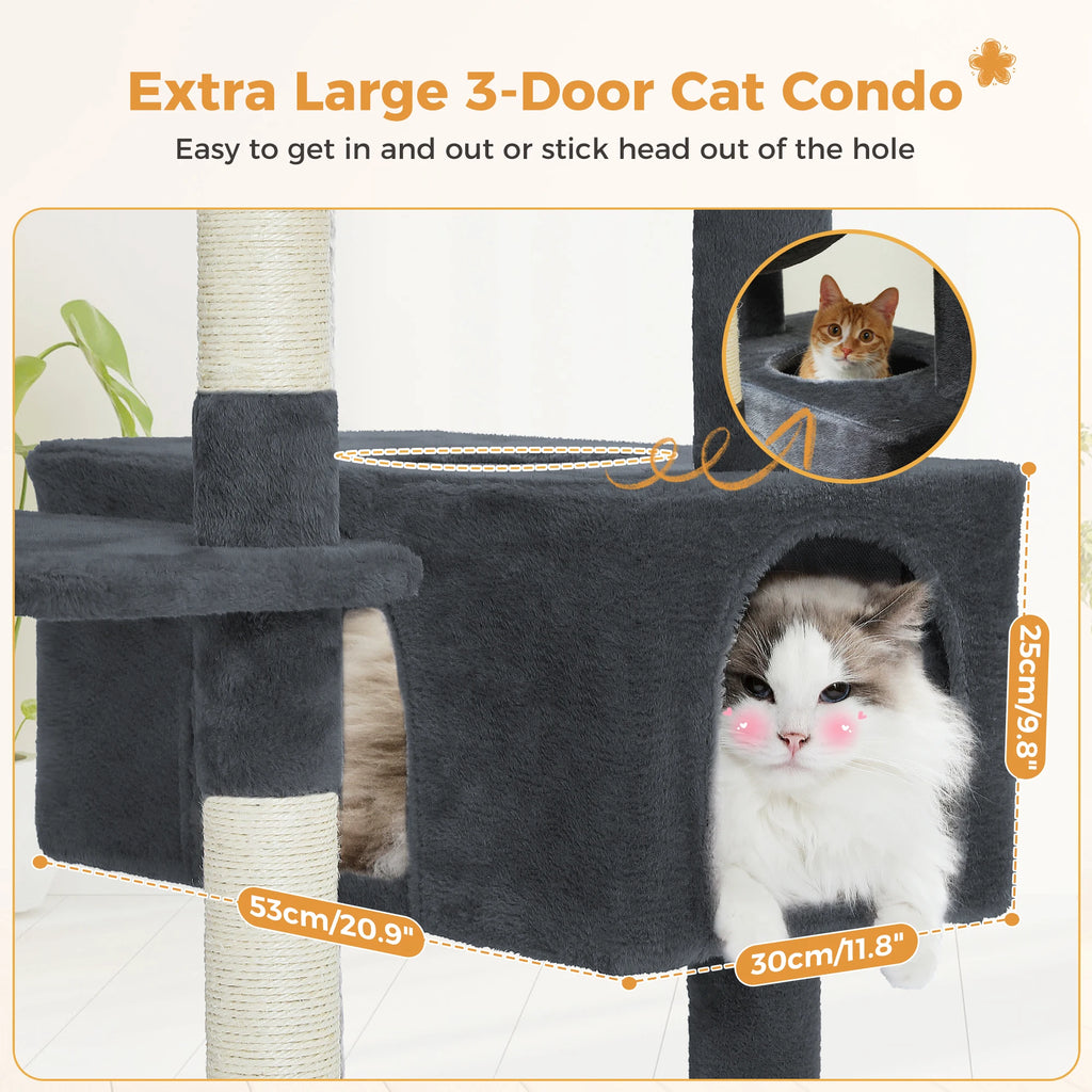 184cm Cat Tree with Hammock, Condo & Scratching Posts