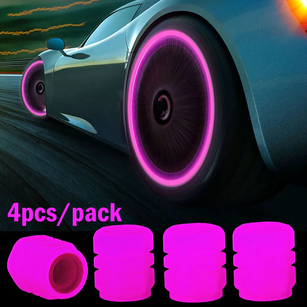 Glow-in-the-Dark ABS Tire Valve Caps – Set of 4